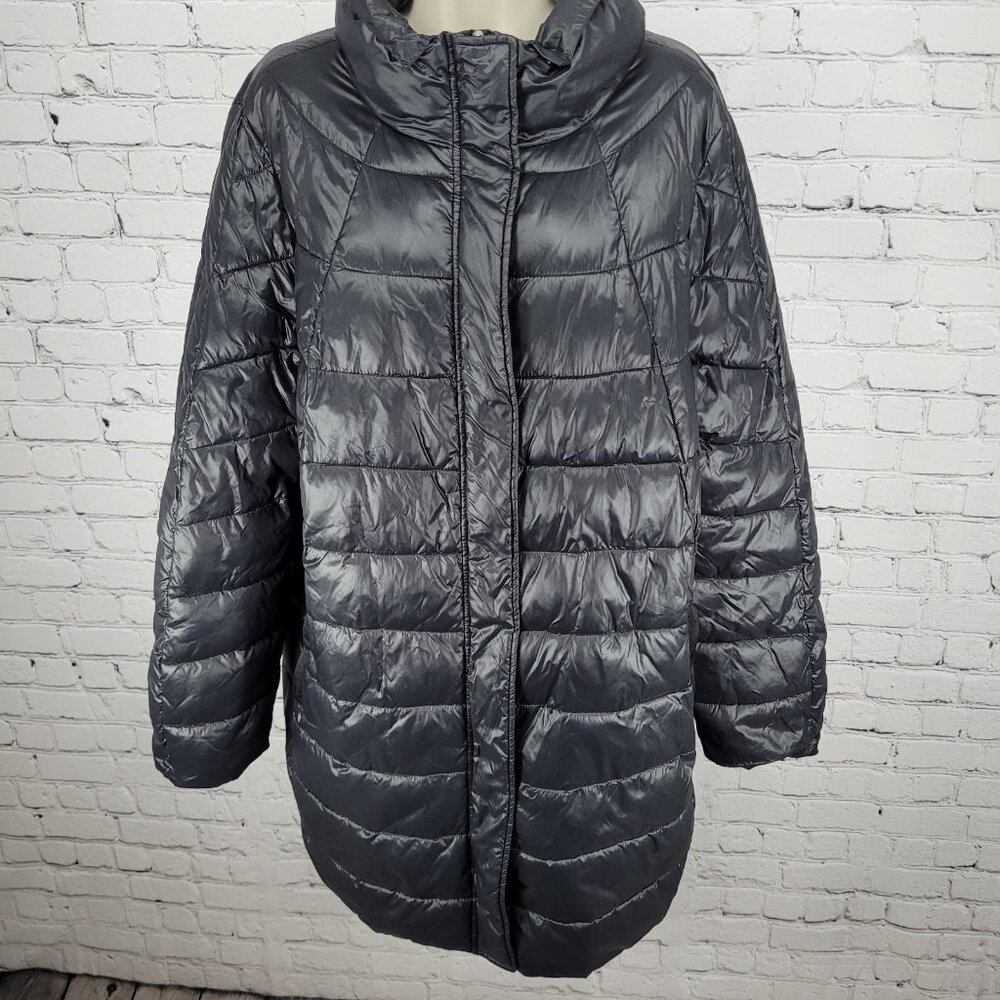 Luisa Viola Black Quilted Imbottito Full Zip & Snap Jacket Italy Made US Size 14